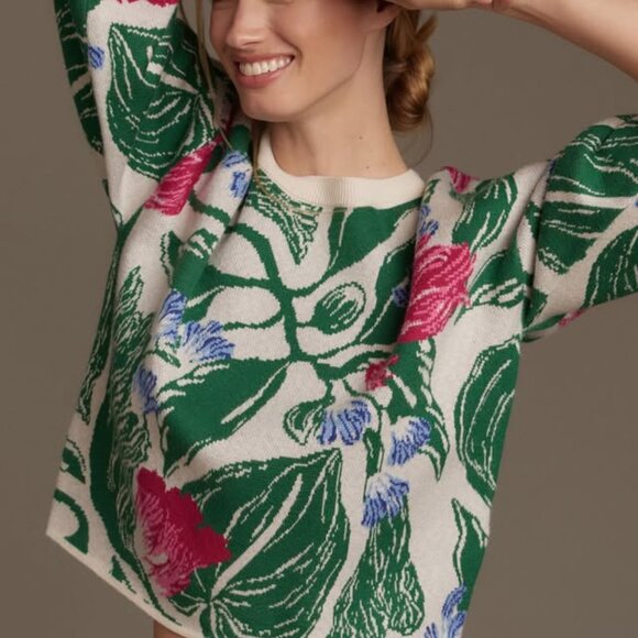 Maeve by Anthropologie Cropped Crewneck Patterned Sweater - Picture 2 of 3